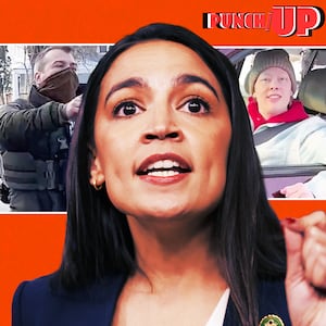 A photo illo illustration of AOC, Jonathan Ross, and Renee Good for the PunchUp.