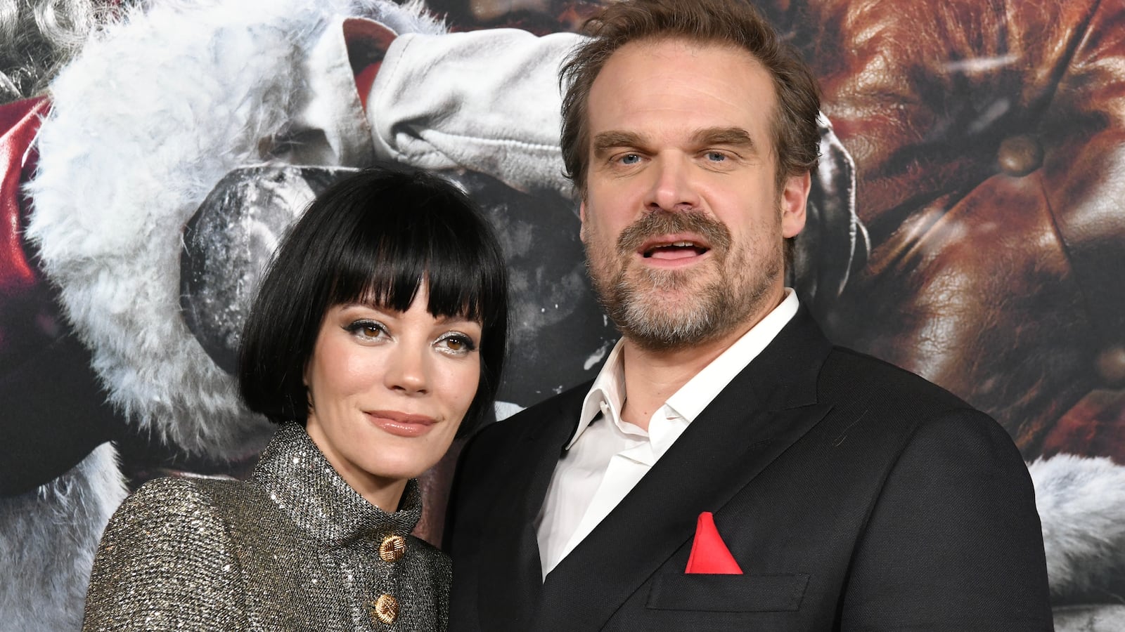 Lily Allen and David Harbour attend the premiere of Universal Pictures' "Violent Night" at TCL Chinese Theatre on November 29, 2022 in Hollywood, California.