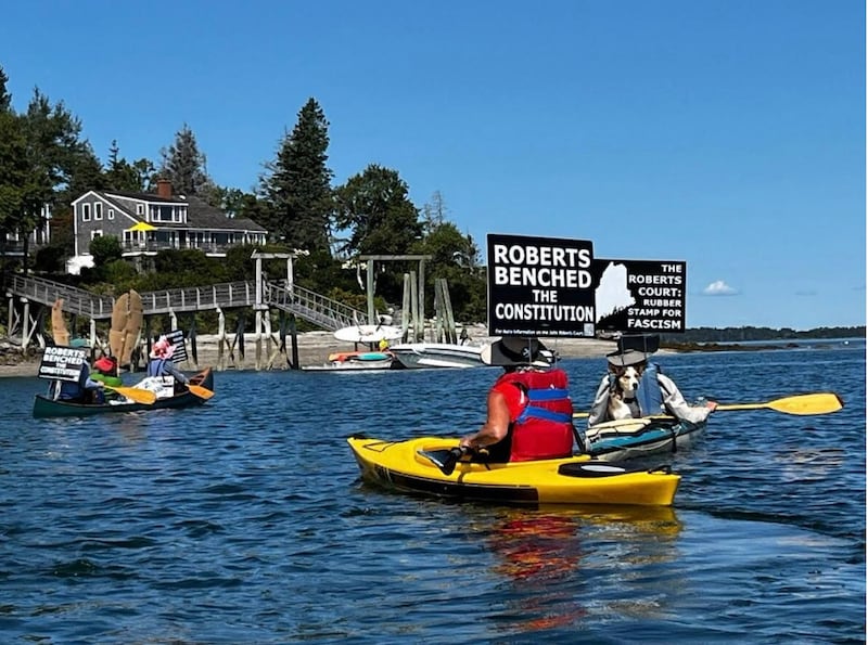 The protest at Roberts’ house was organized by The Audacity: Creative Action Together, a local progressive group, which said on its website that it aimed “to bring attention to Chief Justice John Roberts’ transformation of the Supreme Court into a rubber stamp for authoritarianism.”