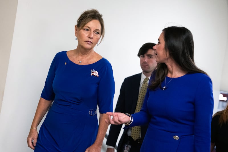 Sens. Darline Graham Nordone and Katie Britt make their way to a vote in the U.S. Capitol on Thursday, July 16, 2026.