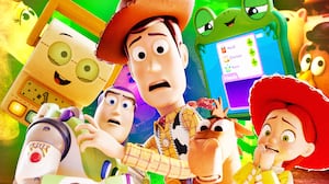 A photo illo illustration of Smarty Pants, Buzz Lightyear, Woody, Bullseye, Lilypad, and Jessie in Toy Story 5.