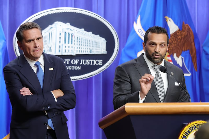 Democrats have called on FBI Director Kash Patel, pictured April 1 with Acting Attorney General Todd Blanche, to take an alcohol assessment as they launch a probe into his drinking after an explosive report.