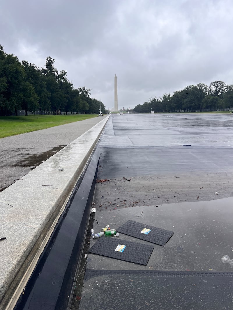 The reflecting pool in Washington D.C. empty and looking forlorn