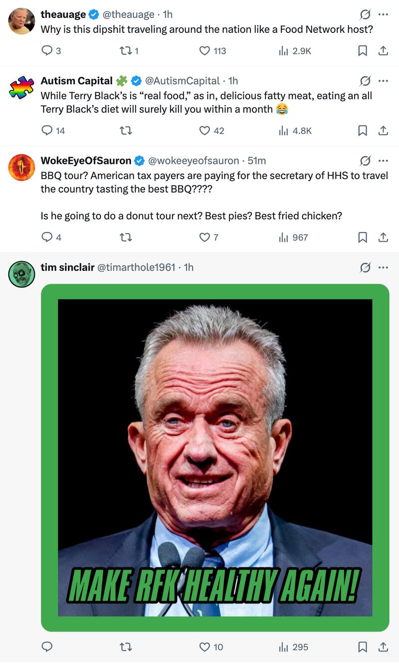 There was no shortage of criticism of Robert F. Kennedy in response to his posing with BBQ, which is hardly considered healthy eating, as the secretary likes to promote.