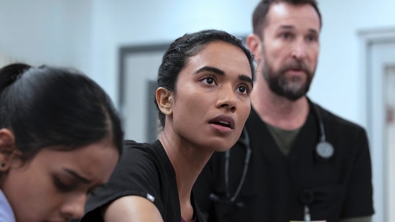 Noah Wyle and Supriya Ganesh in "The Pitt."