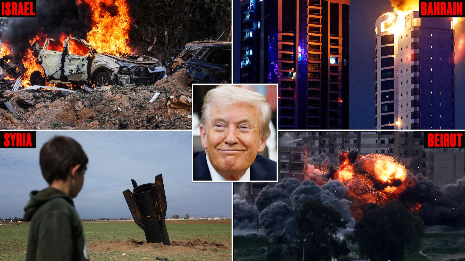 Donald Trump, Israel, Bahrain, Syria, Beirut composite