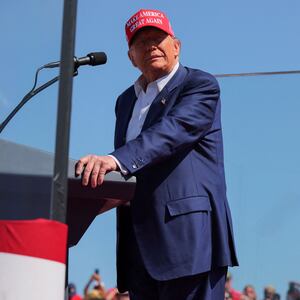 Donald Trump onstage at a campaign rally in Wilmington, North Carolina.