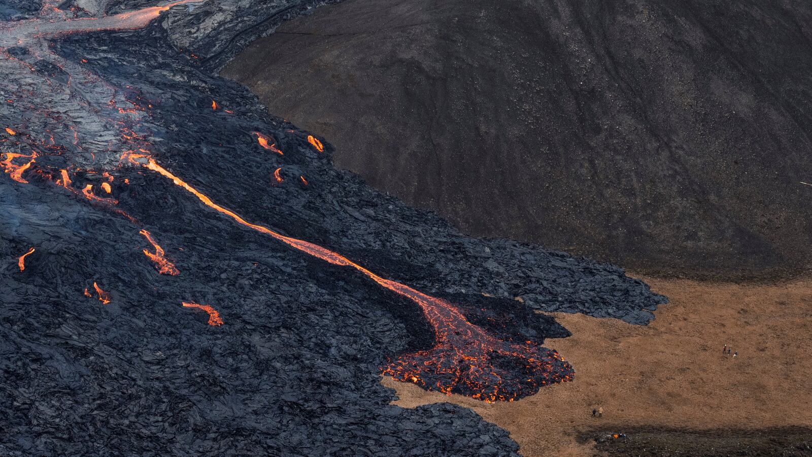 Lava flows from a volcano in Reykjanes Peninsula, Iceland