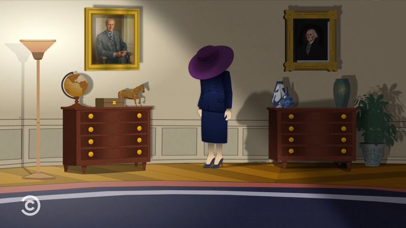 South Park episode showing Melania Trump wearing a purple hat.