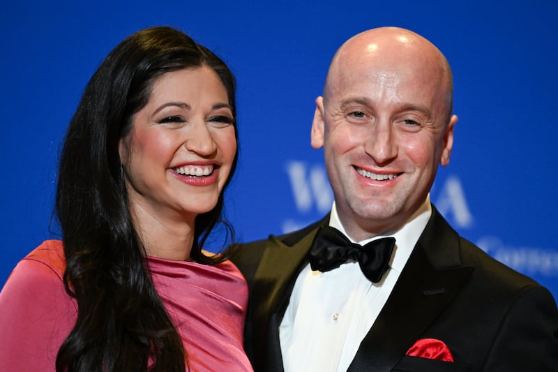 Katie Miller and her husband, Stephen Miller, at the 2026 White House Correspondents’ Association Dinner.