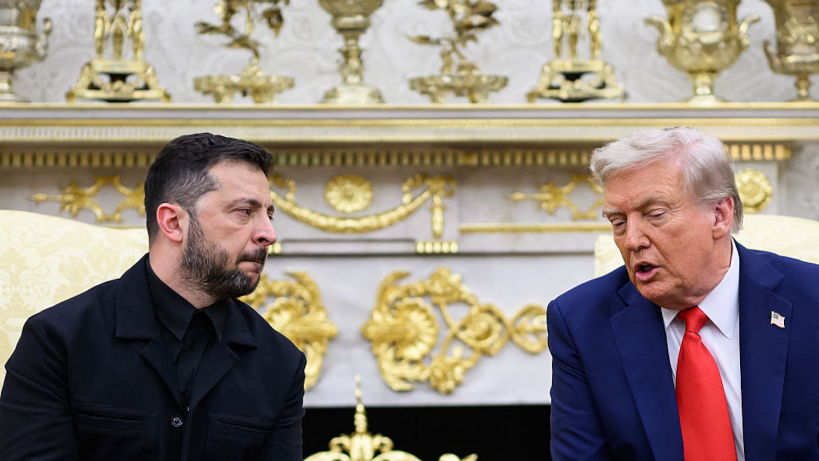 Ukrainian President Volodymyr Zelensky and US President Donald Trump participate in a meeting in the Oval Office of the White House in Washington, DC, on August 18, 2025.