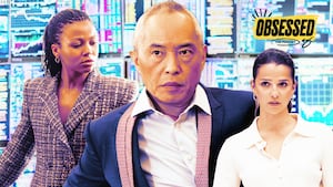 A photo illustration of Ken Leung in center with My'hala and Marisa Abela in Industry.