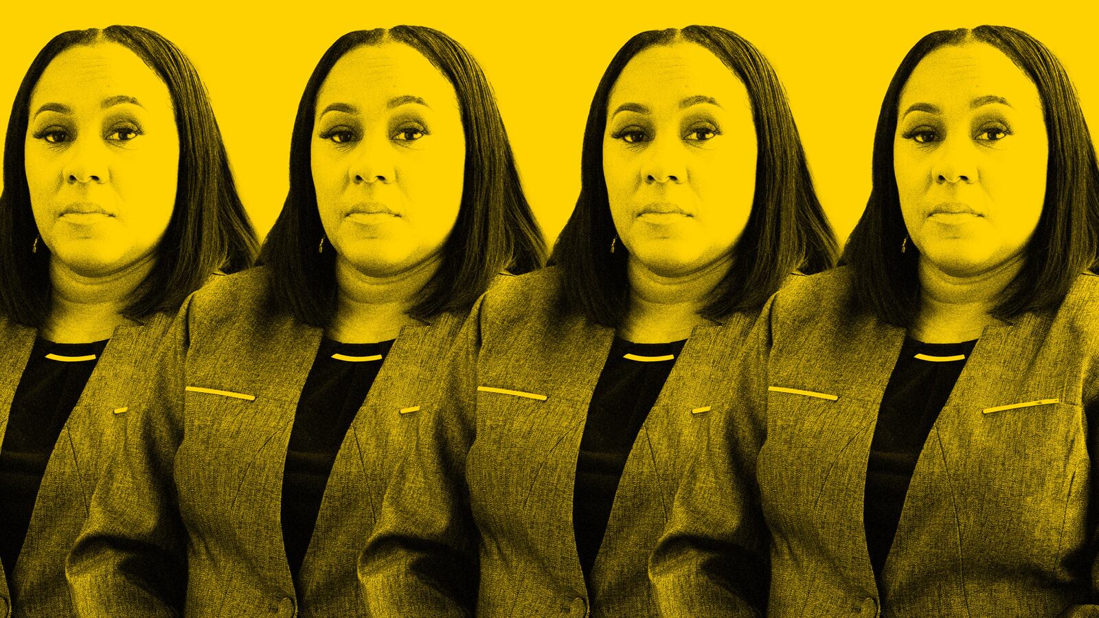 Photo illustration of Fani Willis on a yellow background