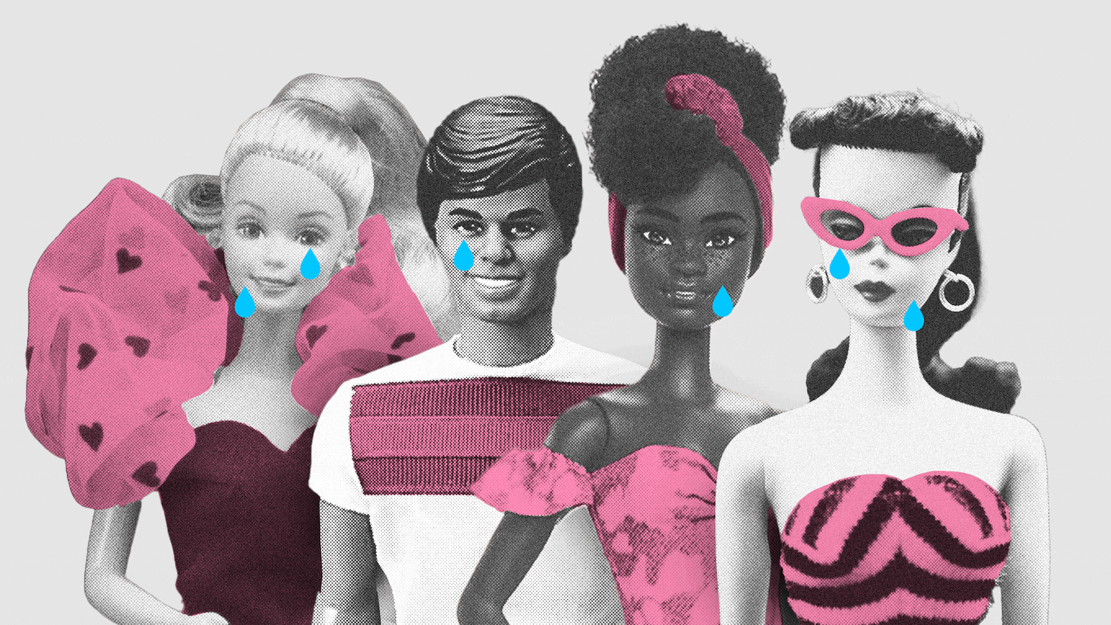 Illustration of Barbie characters crying