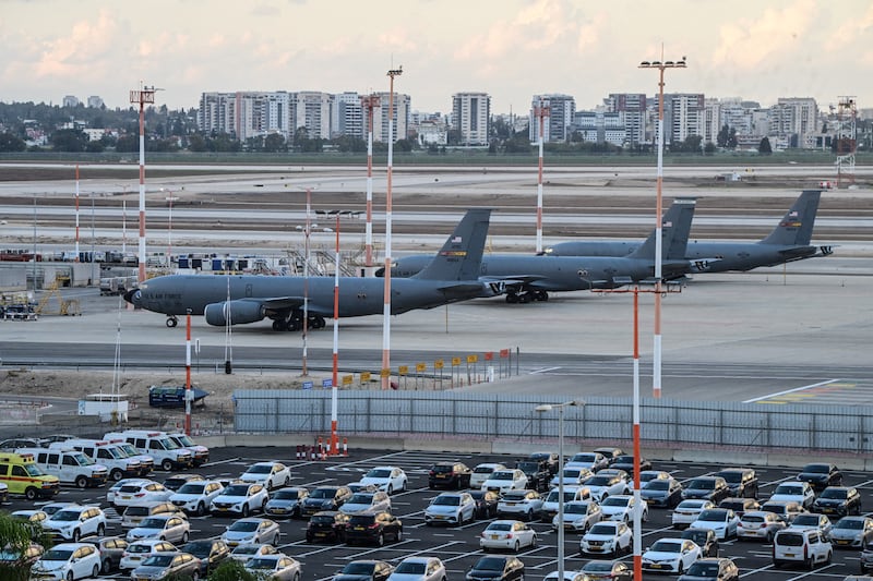 U.S. Air Force tanker aircrafts are lined up at Ben Gurion International airport in Lod, near Tel Aviv in Israel, February 24, 2026. REUTERS/Yossi Zeliger ISRAEL OUT. NO COMMERCIAL OR EDITORIAL SALES IN ISRAEL      TPX IMAGES OF THE DAY