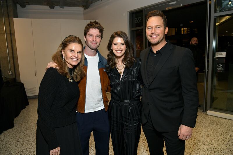 Maria Shriver, Patrick Schwarzenegger, Katherine Schwarzenegger and Chris Pratt