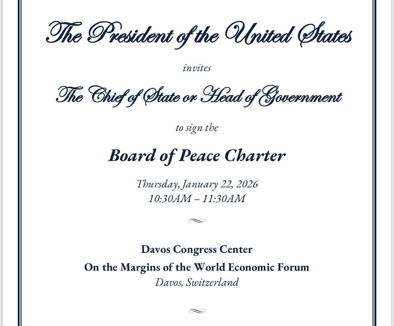 The President of the United States invites The Chief of State or Head of Government to sign the Board of Peace Charter