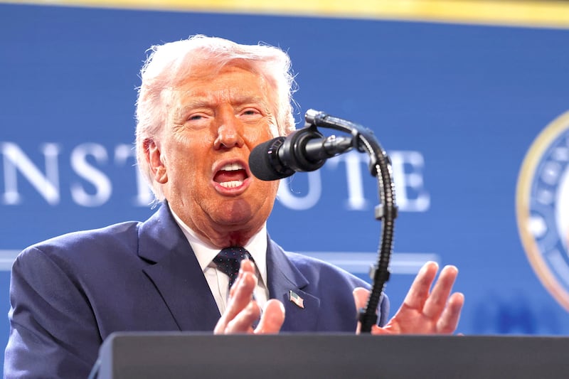 President Donald Trump delivers remarks to members of the Republican Party, at Trump National Doral Miami in Miami, Florida, U.S., March 9, 2026.