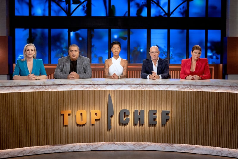 Clare Reichenbach, Michael Mina, Kristen Kish, Tom Colicchio, and Gail Simmons