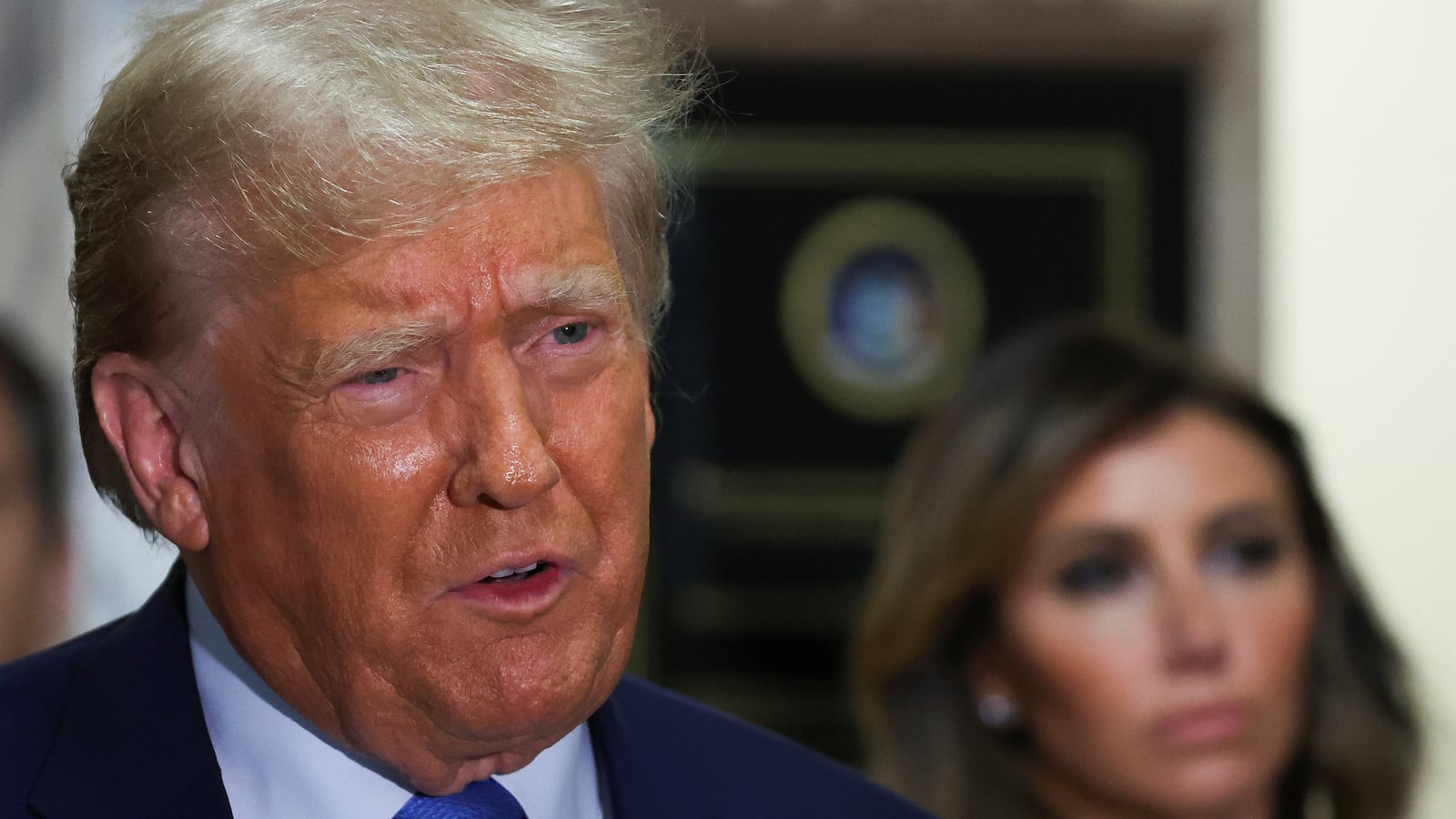 Former U.S. President Donald Trump leaves the courtroom after attending the Trump Organization civil fraud trial, in New York State Supreme Court