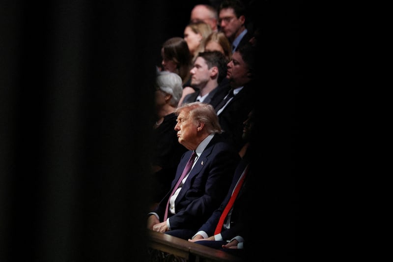 U.S. President Donald Trump attends the funeral service for late U.S. Senator Lindsey Graham (R-SC) at Washington National Cathedral in Washington, D.C., U.S., July 28, 2026. REUTERS/Evan Vucci       TPX IMAGES OF THE DAYF