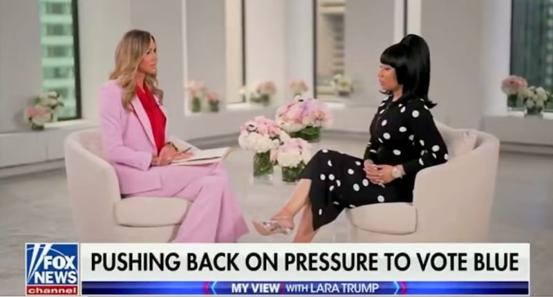 Nicki Minaj appeals to young people to vote GOP on Lara Trump's Fox News show.