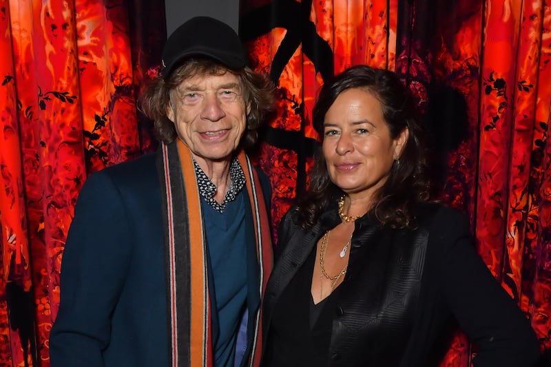 LONDON, ENGLAND - NOVEMBER 22: Sir Mick Jagger and Jade Jagger attend a cocktail reception followed by a VIP screening of "I'm Still Here" for London-based charity Under One Sky at NBC Universal on November 22, 2023 in London, England.