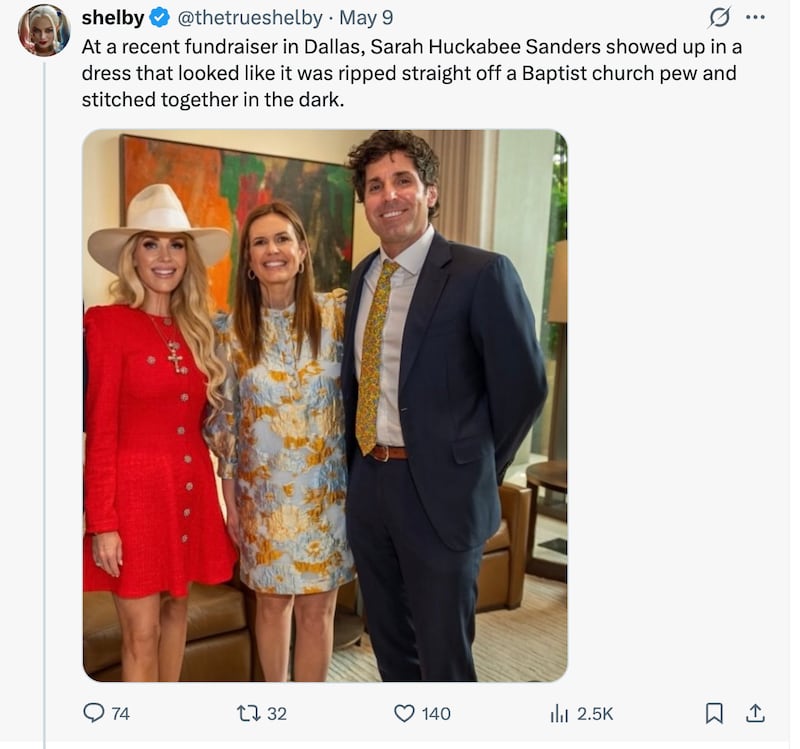 Arkansas Gov. Sarah Huckabee Sanders was seen in Tuckernuck in May—and met some criticism.