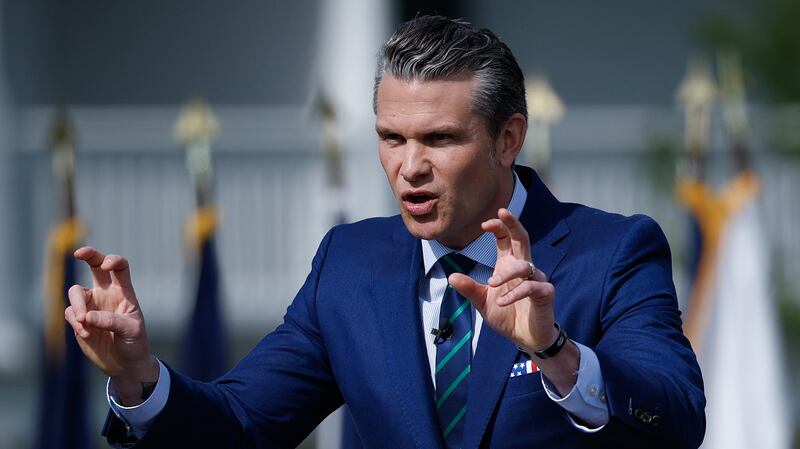 CARLISLE, PENNSYLVANIA - APRIL 23: U.S. Secretary of Defense Pete Hegseth delivers remarks to students, faculty and staff at the U.S. Army War college on April 23, 2025 in Carlisle, Pennsylvania. The visit comes amid controversy following reports that Hegseth discussed sensitive military communications in an unsecured Signal chat for the second time with his wife, brother and others. (Photo by Kevin Dietsch/Getty Images)