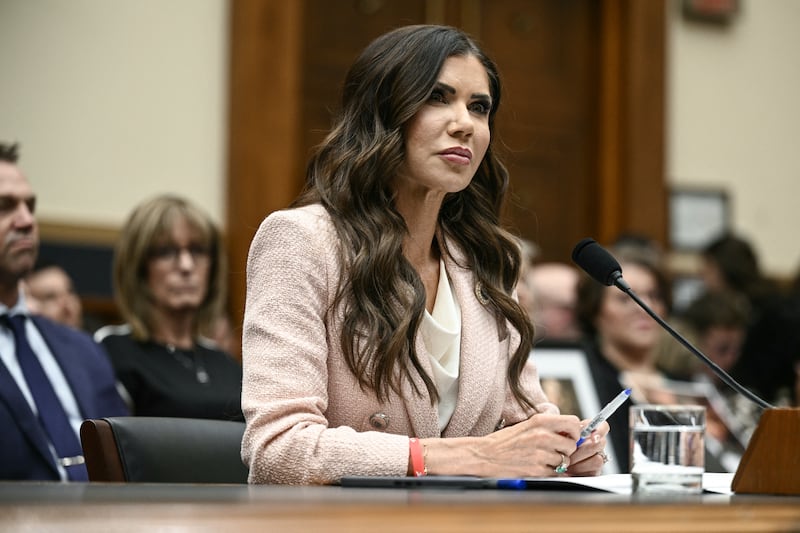 Secretary of Homeland Security Kristi Noem testifies during a House Judiciary Committee hearing on March 4, 2026 where she was confronted about her ad and luxury jet spending at DHS.