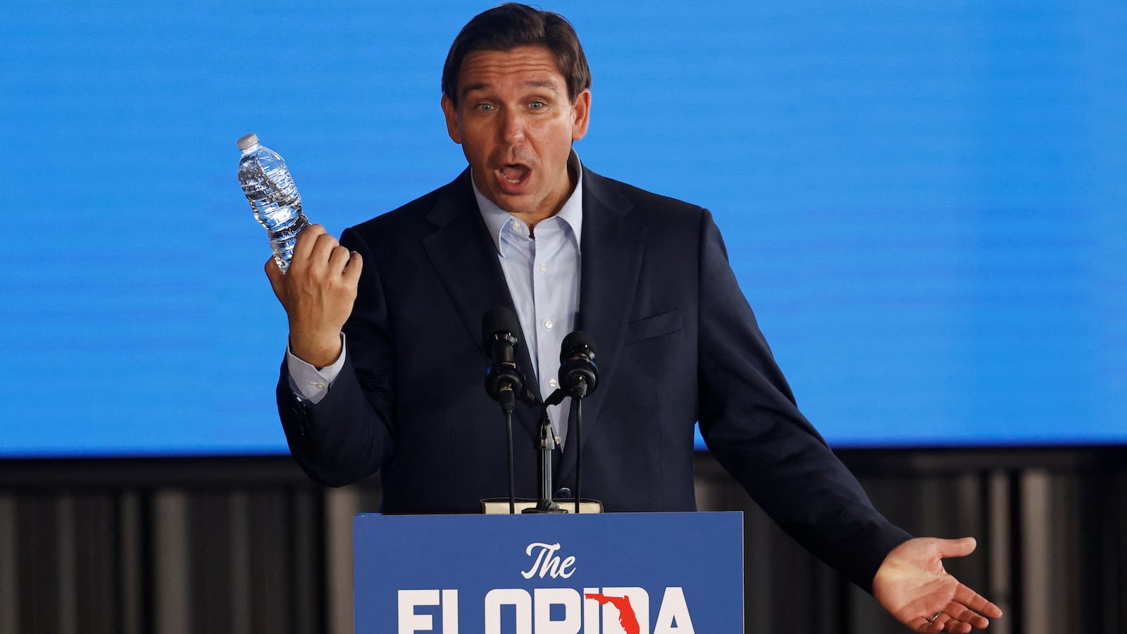 Florida governor and likely 2024 Republican presidential candidate Ron DeSantis speaks as part of his Florida Blueprint tour in Pinellas Park, Florida, March 8, 2023.