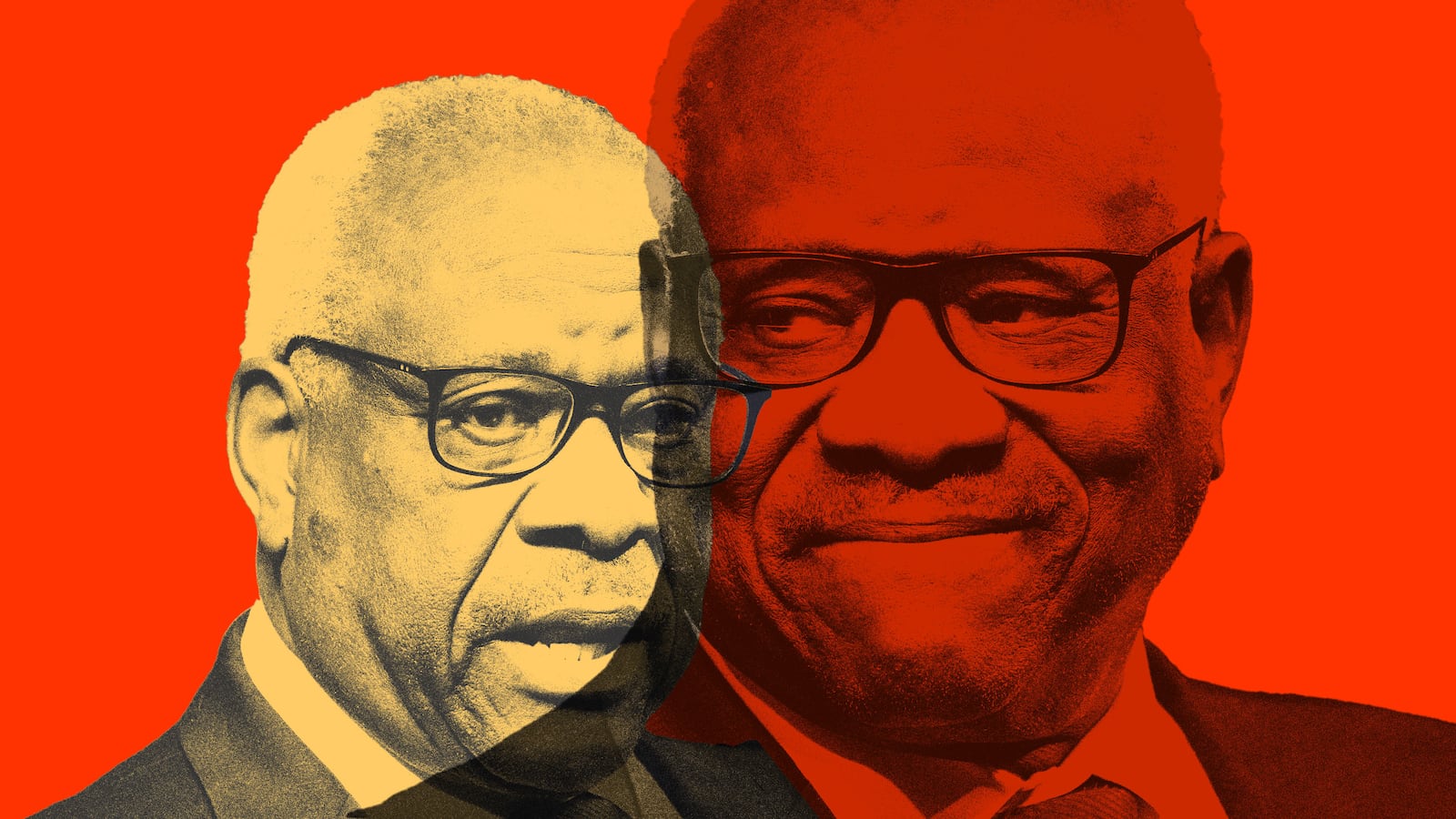 A photo illustration of Clarence Thomas