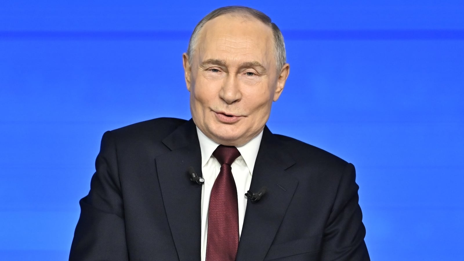 MOSCOW, RUSSIA - DECEMBER 19: Russia's President Vladimir Putin attends annual special televised question-and-answer session and year-end news conference scheduled to take place at the Gostiny Dvor in Moscow, Russia, on December 19, 2025. (Photo by Sefa Karacan/Anadolu via Getty Images)