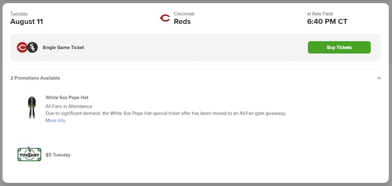 White Sox Pope Hat day