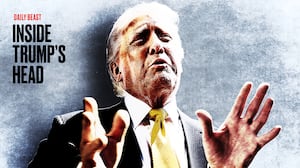 Donald Trump up against a wall.