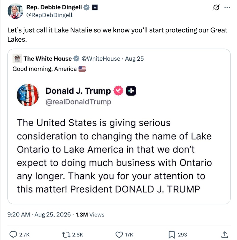 Dingell also mocked Trump's attempt at renaming Lake Ontario.