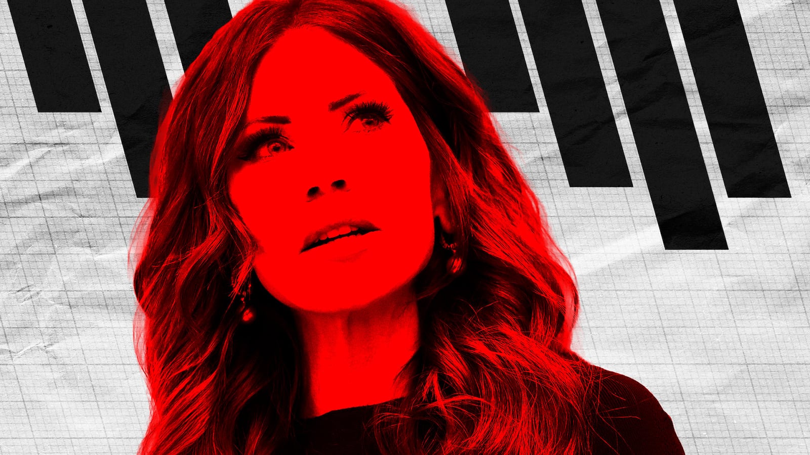 Kristi Noem in front of a poll.