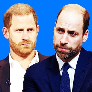 A photo illustration of Prince Harry and William.