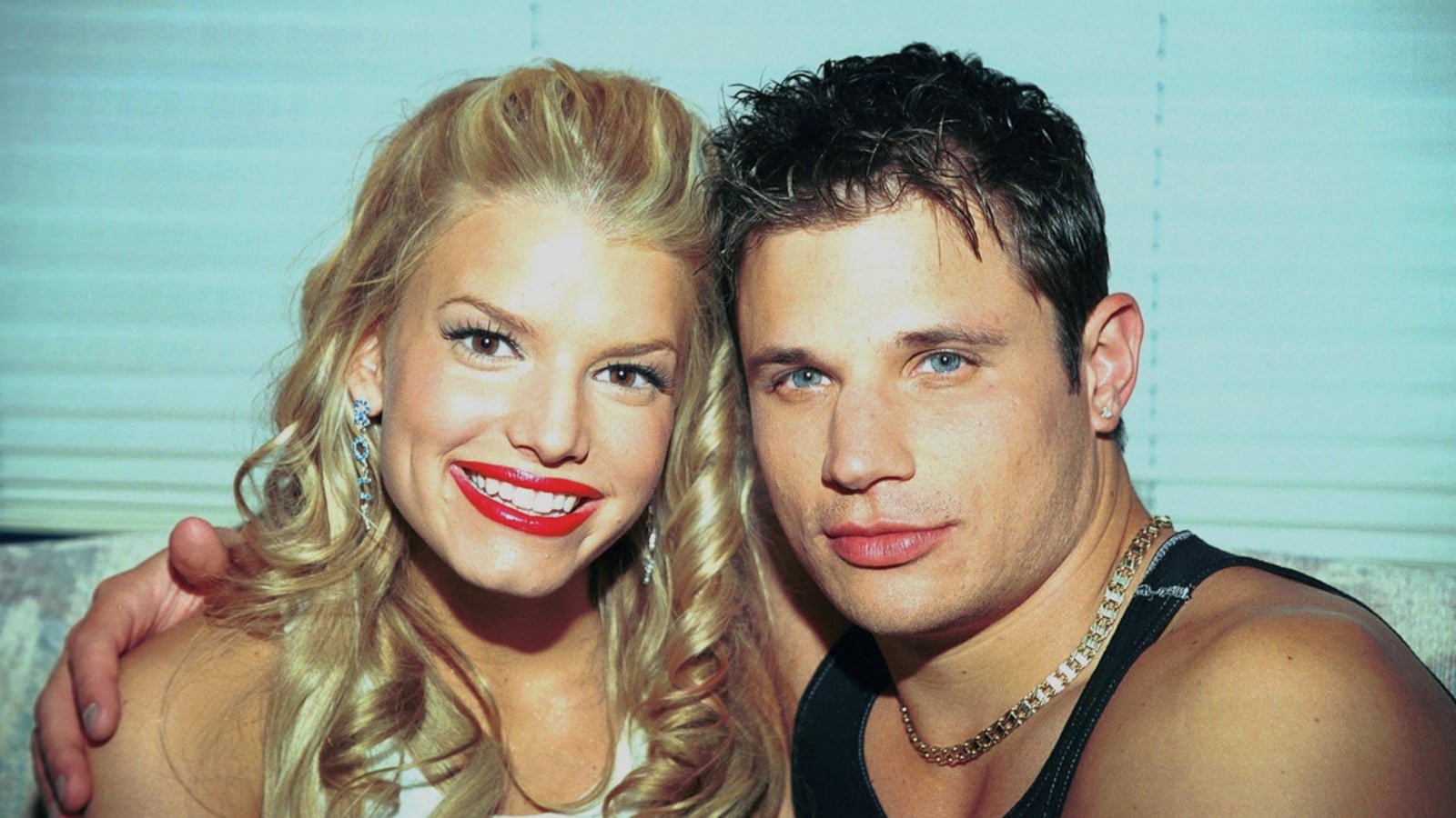 Singer Jessica Simpson with boyfriend Nick Lachey of the group 98 Degrees.