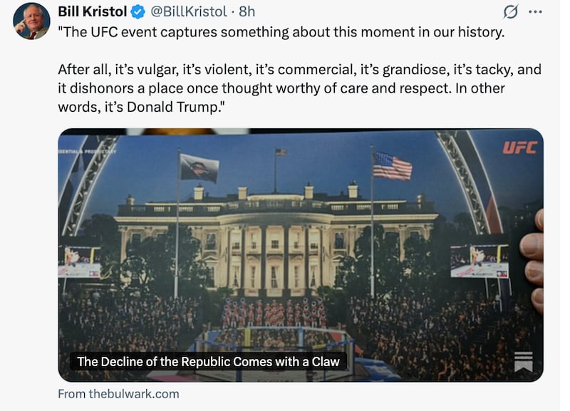 The UFC spectacle is as "vulgar" as Trump, says conservative Trump critic Bill Kristol.