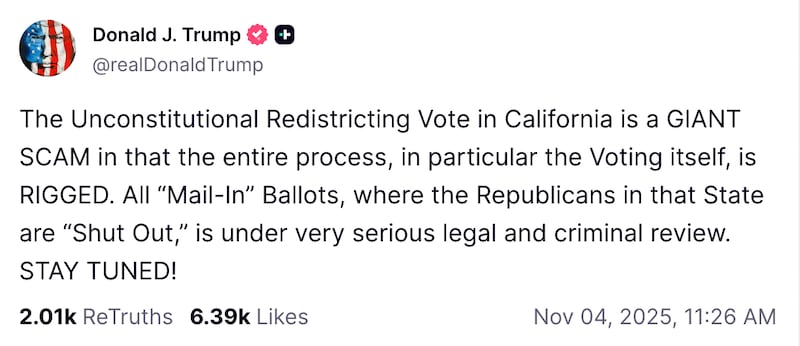 Trump's anti-mail-in ballot screed against California.