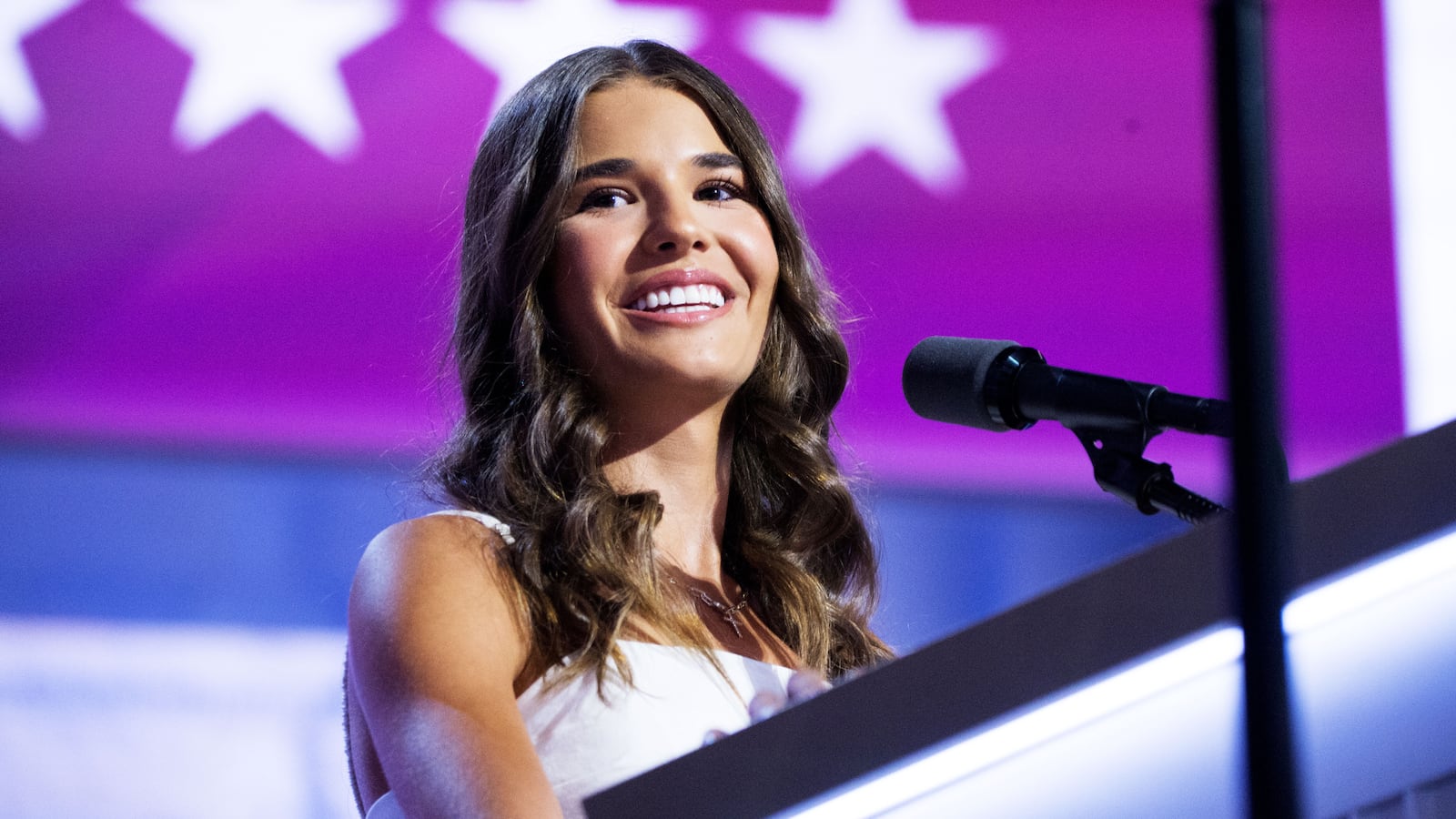 Daughter of Donald Trump Jr., Kai Trump speaks on the third day of Republican National Convention in Milwaukee, Wisconsin on July 17, 2024.