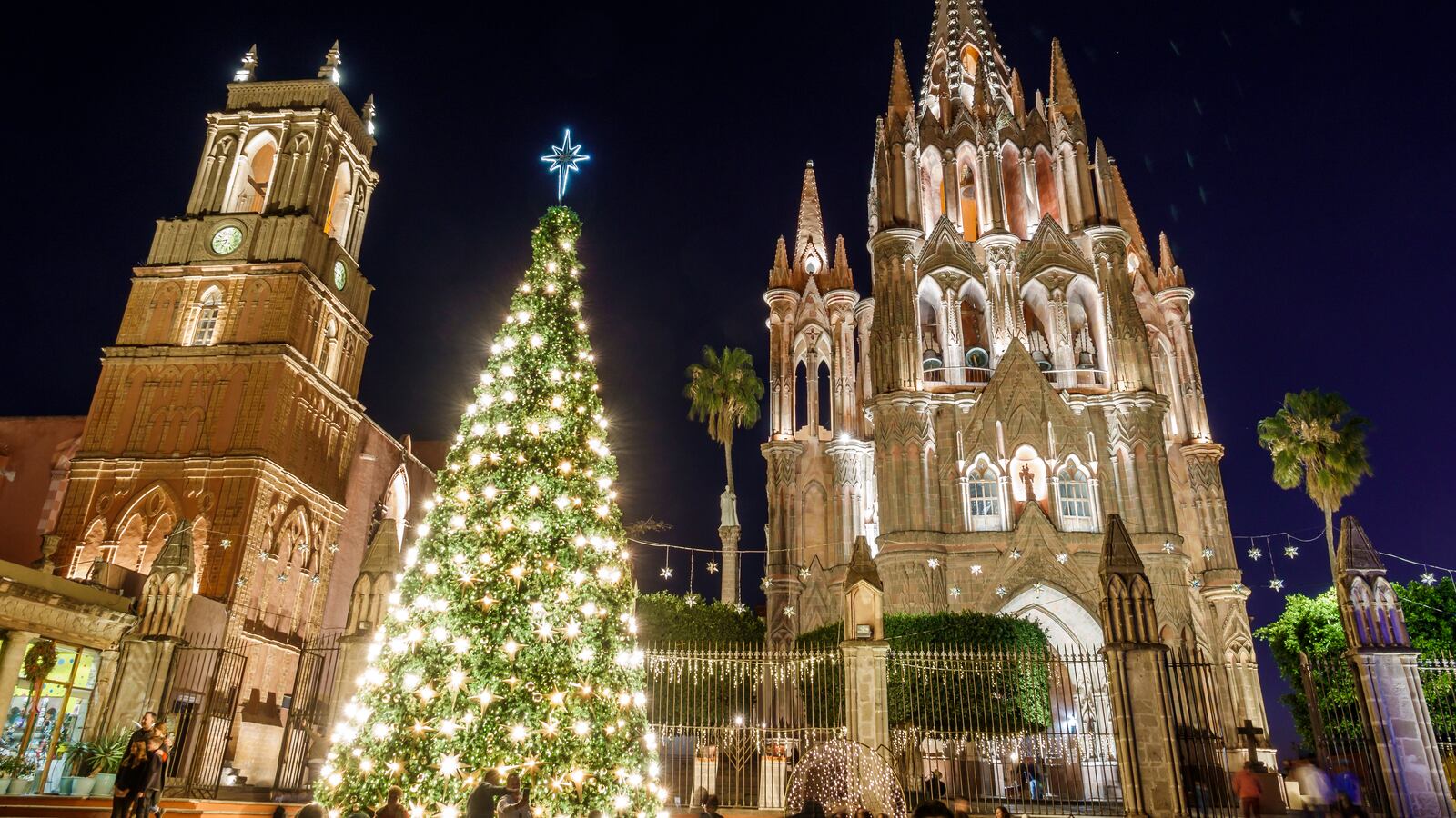 Christmas decorations at a church in Guanajuato, Mexico.