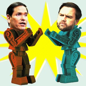 JD Vance and Marco Rubio as rock em sock em robots