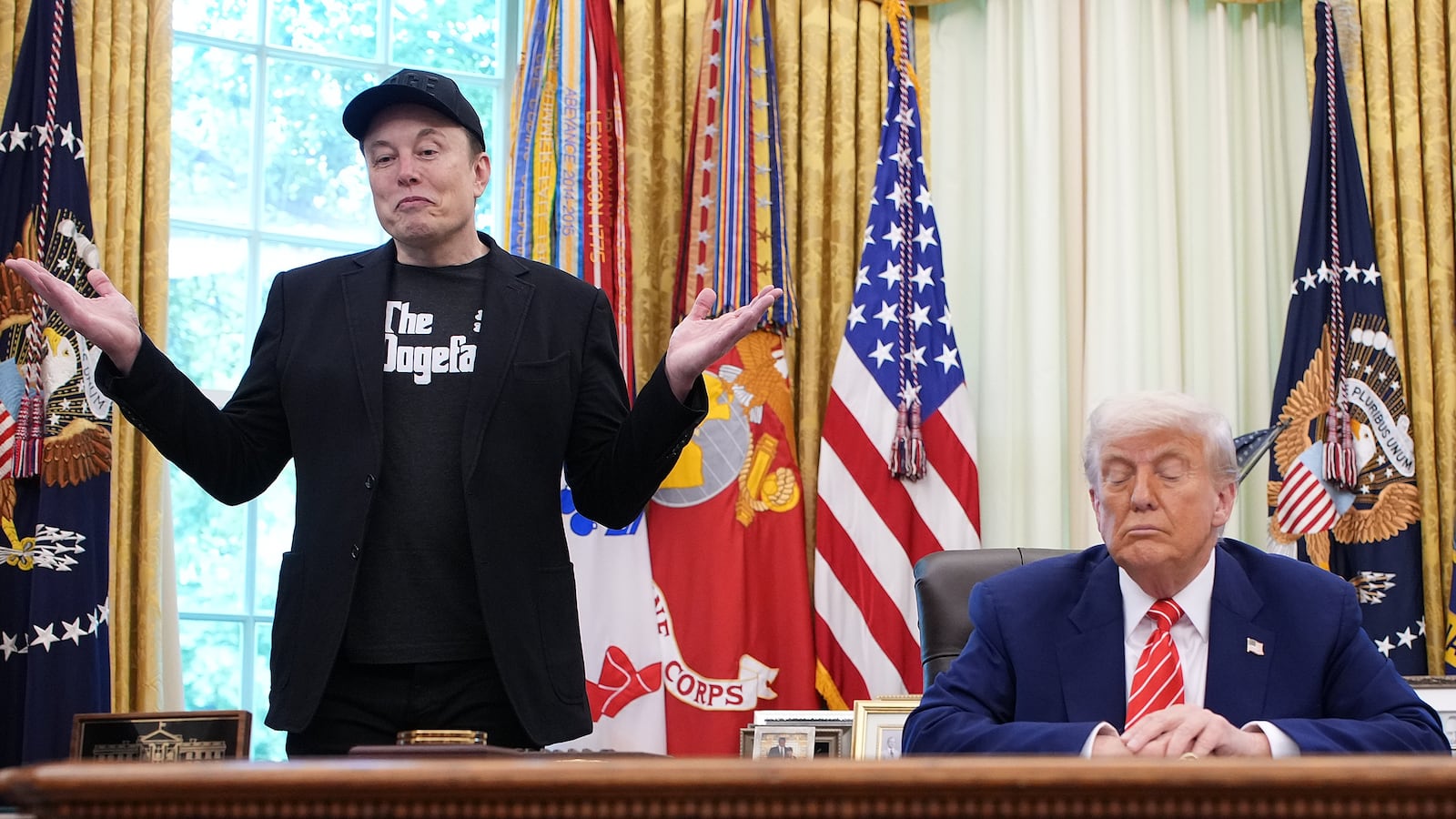 WASHINGTON, DC - MAY 30: Tesla CEO Elon Musk speaks alongside U.S. President Donald Trump to reporters in the Oval Office of the White House on May 30, 2025 in Washington, DC. Musk, who served as an adviser to Trump and led the Department of Government Efficiency, announced he would leave his role in the Trump administration to refocus on his businesses. (Photo by Kevin Dietsch/Getty Images)