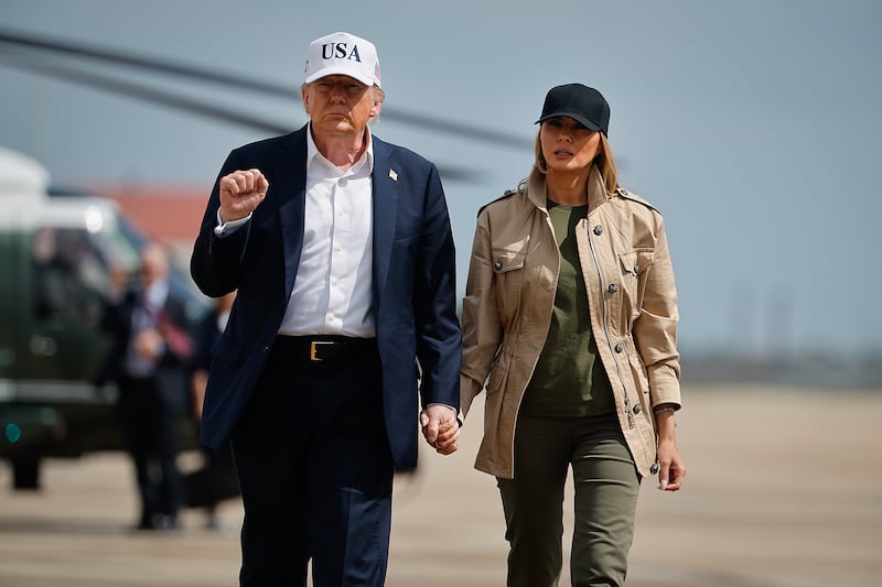 President Donald Trump and first lady Melania Trump arrive at Lackland Air Force Base
