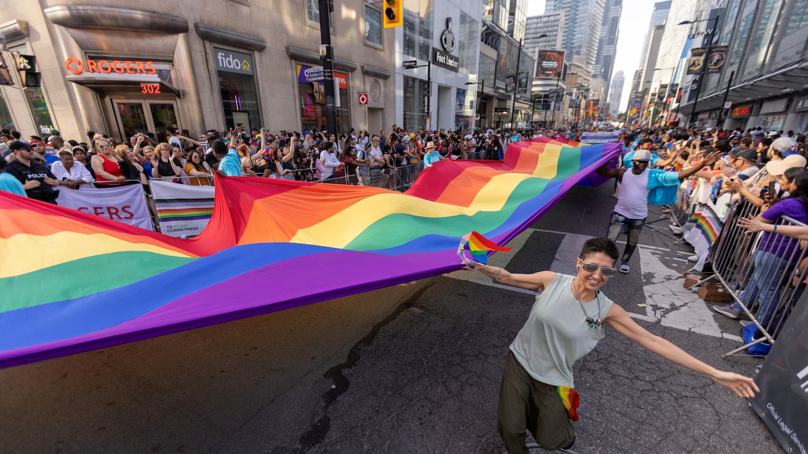 Revellers turn out to support LGBTQ rights during the Pride march in Toronto, Ontario, Canada June 25, 2023.