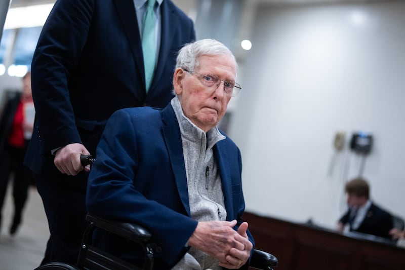 UNITED STATES - APRIL 30: Sen. Mitch McConnell, R-Ky., makes his way to a vote in the U.S. Capitol on Thursday, April 30, 2026. (Tom Williams/CQ-Roll Call, Inc via Getty Images)