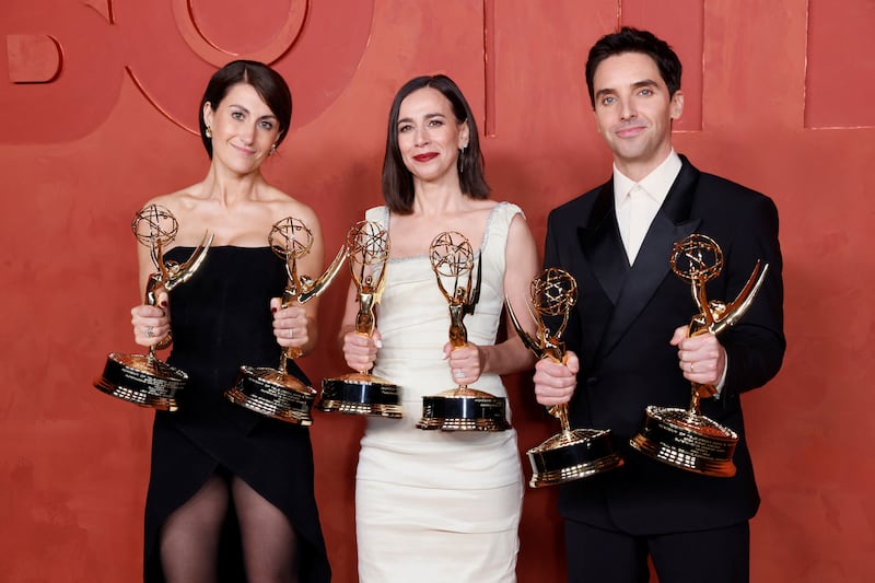 Jen Statsky, Lucia Aniello and Paul W. Downs attend the HBO and Max Post-Emmy Reception