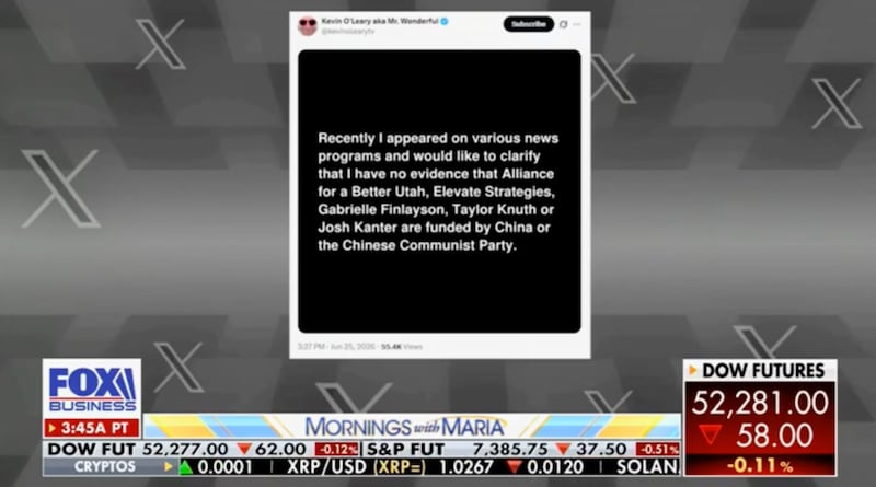 Kevin O'Leary's Instagram post on Fox Business.